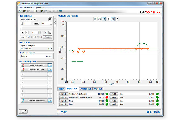 Overview over all measurement results of the scanCONTROL software